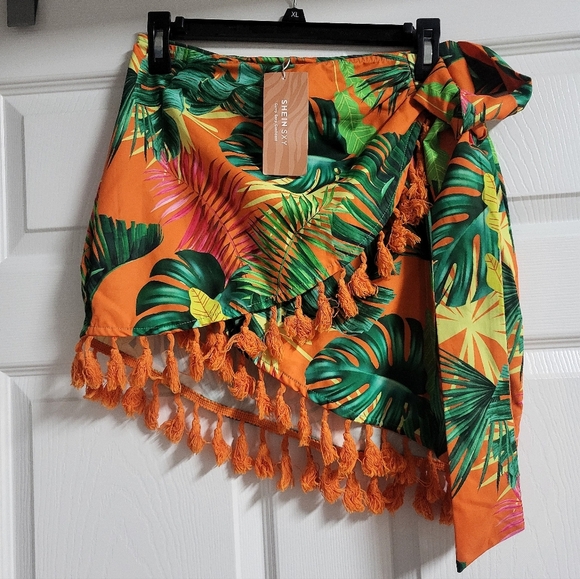 SHEIN Other - ❤️Shein - NWT - Orange Tropical Sarong with Tassels- Size 6